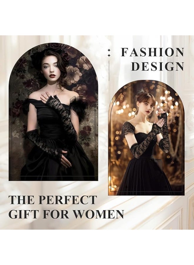 جومي قفازات ذراع دانتيل سوداء للنساء، أكمام دانتيل طويلة بدون أصابع، مناسبة لحفلات الزفاف وحفلات الشاي وفساتين الخطوبة - Image 4